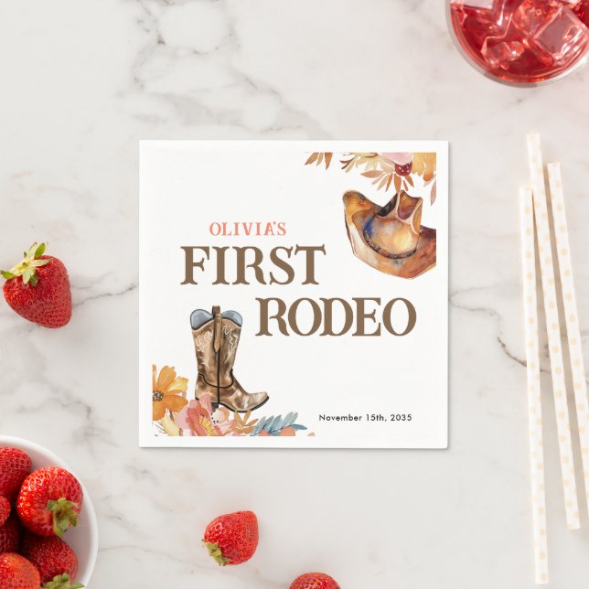 First Rodeo Western Girl 1st Birthday Napkins (Insitu)