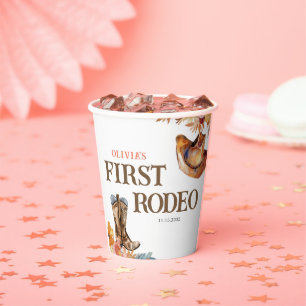 First Rodeo Western Girl 1st Birthday Paper Cups