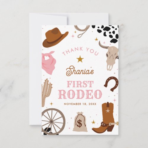 First Rodeo Western Girl 1st Birthday Thank You Card