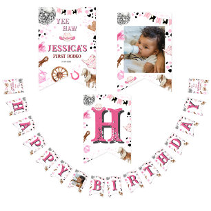 First Rodeo Western Girl 1st Happy Birthday Bunting Flags