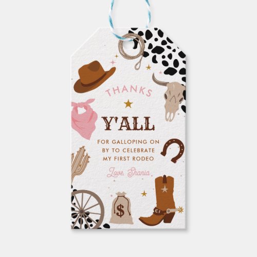 First Rodeo Western Girl First Birthday Thank You Gift Tags