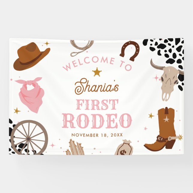 First Rodeo Western Girl First Birthday Welcome Banner (Horizontal)