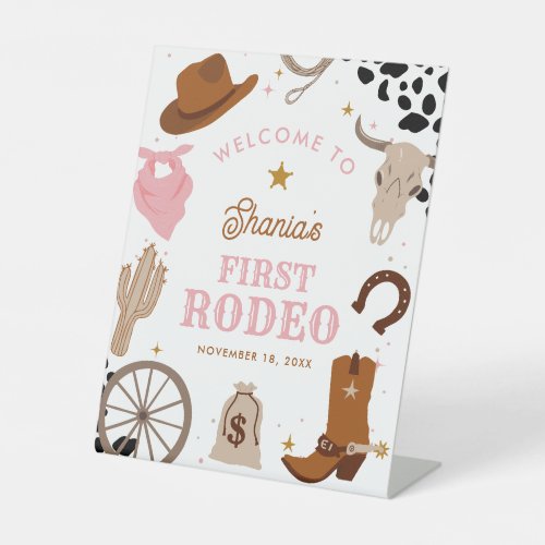 First Rodeo Western Girl First Birthday Welcome Pedestal Sign