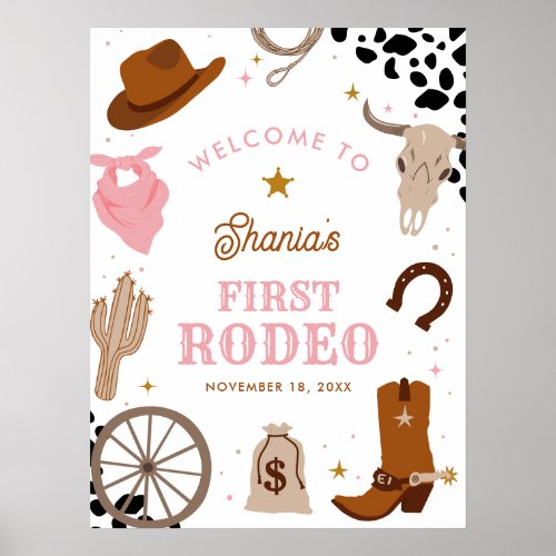 First Rodeo Western Girl First Birthday Welcome Poster