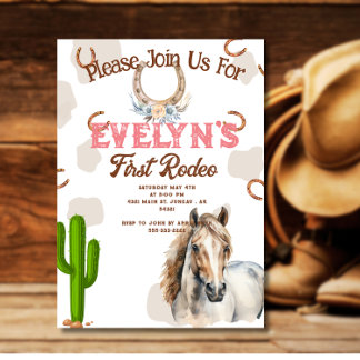 First Rodeo Western Horseshoe Pattern Invitation