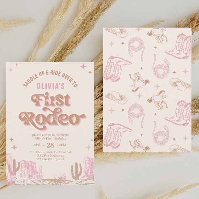 First Rodeo Western Pink Cowgirl Birthday  Invitation (Creator Uploaded)
