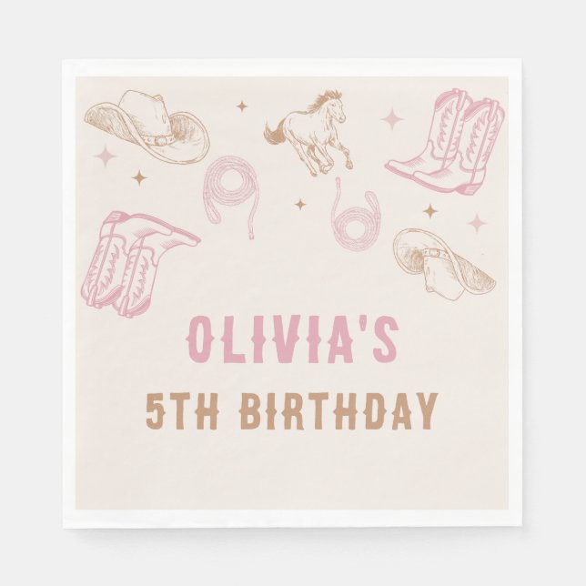 First Rodeo Western Pink Cowgirl Birthday  Napkins (Front)