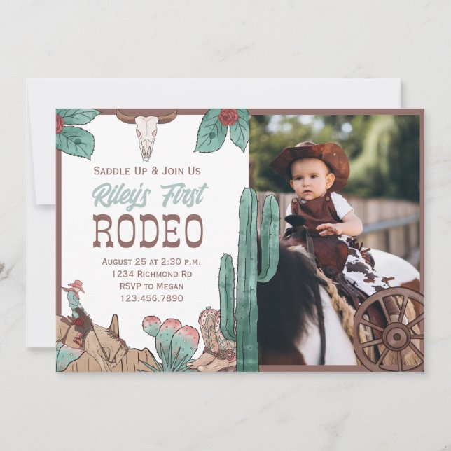 First Rodeo Western Southwestern Cowboy Birthday Invitation (Front)