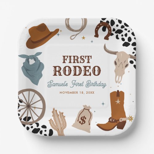 First Rodeo Western Wild West Boy First Birthday Paper Plates