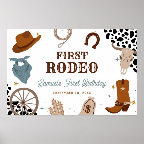 First Rodeo Western Wild West Boy First Birthday Poster