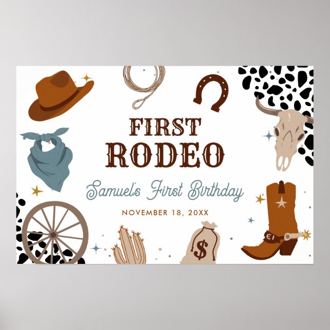 First Rodeo Western Wild West Boy First Birthday Poster (Front)