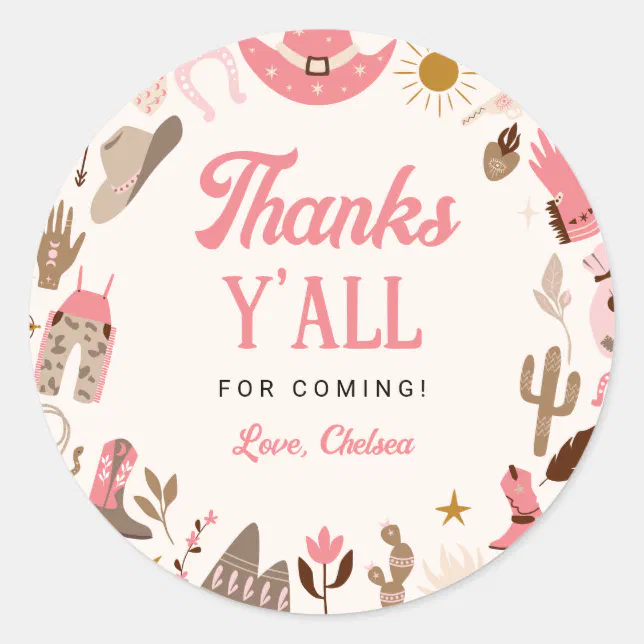 Pink Rodeo Sticker First Rodeo Western Wild West Cowgirl Pink Birthda Classic Round ...