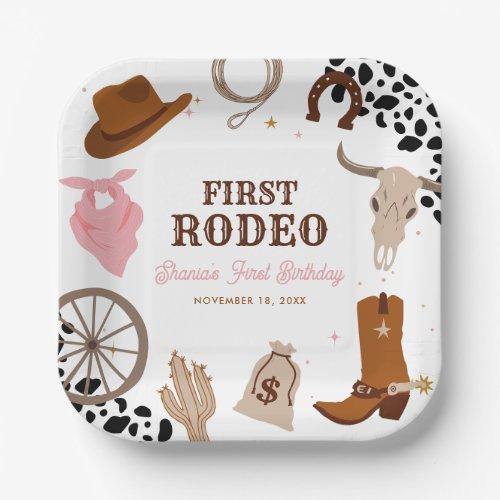 First Rodeo Western Wild West Girl First Birthday Paper Plates