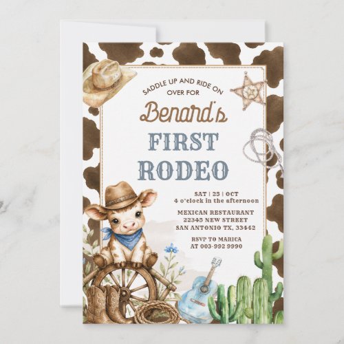First Rodeo Wild West Bear Cowboy Birthday  Invitation