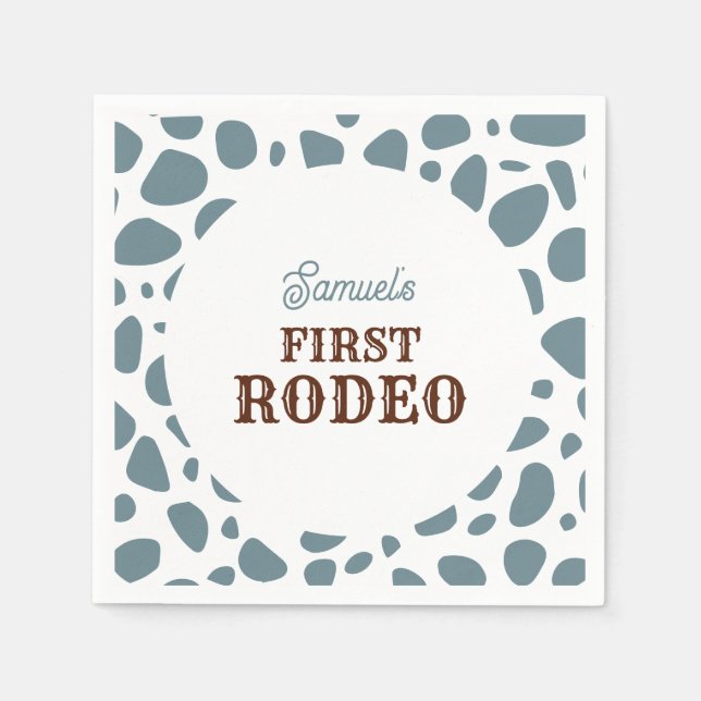 First Rodeo Wild West Blue Boy First Birthday Napkins (Front)