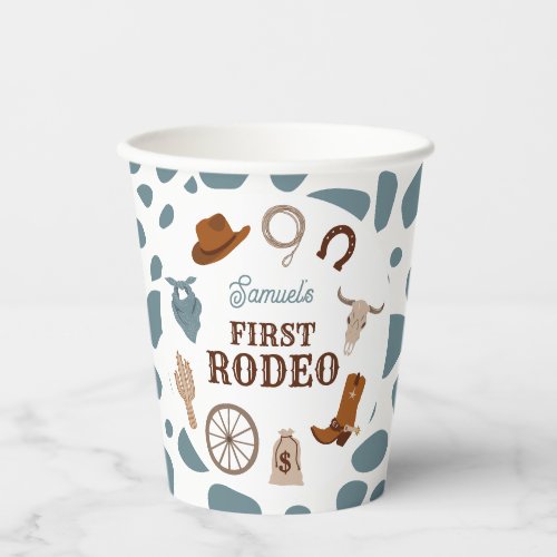 First Rodeo Wild West Blue Boy First Birthday Paper Cups