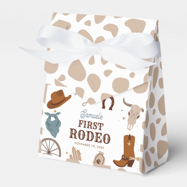First Rodeo Wild West Boy First Birthday Beige Favor Boxes (Front Side)