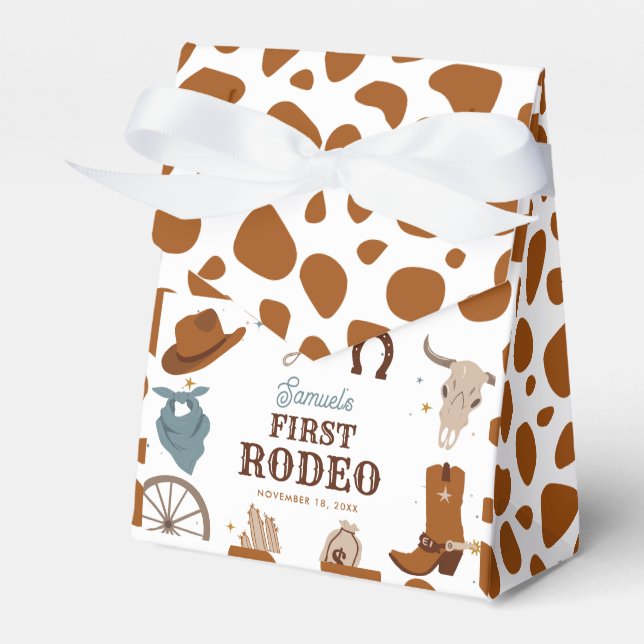 First Rodeo Wild West Boy First Birthday Brown Favor Boxes (Front Side)