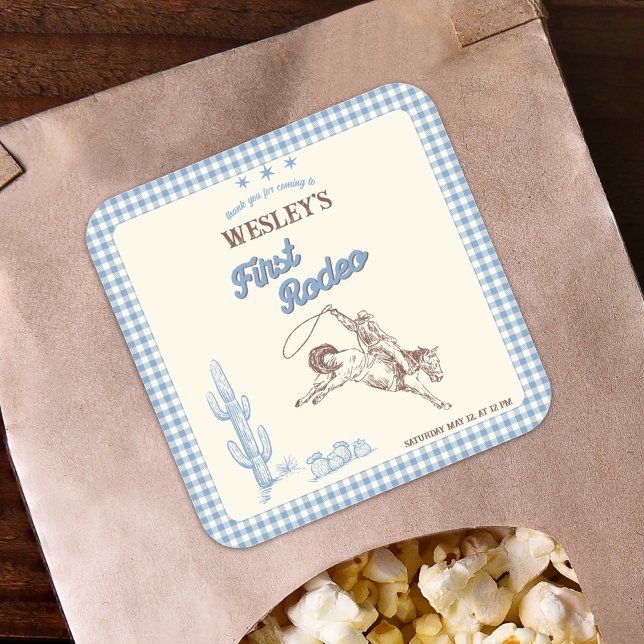 First Rodeo Wild West Boys 1st Birthday Party  Square Sticker (First Rodeo Wild West Boys 1st Birthday Party Square Sticker)