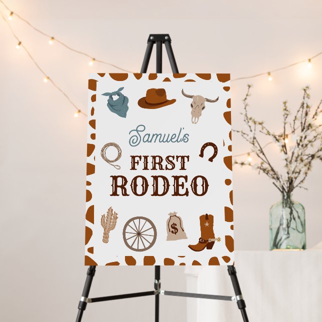 First Rodeo Wild West Brown 1st Birthday Welcome Foam Board (In Situ (Stand))