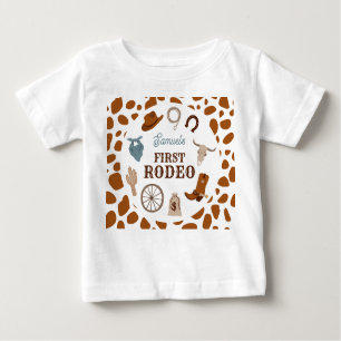 First Rodeo Wild West Brown Boy First Birthday Baby T-Shirt