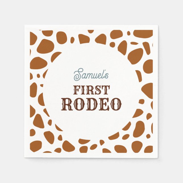First Rodeo Wild West Brown Boy First Birthday Napkins (Front)