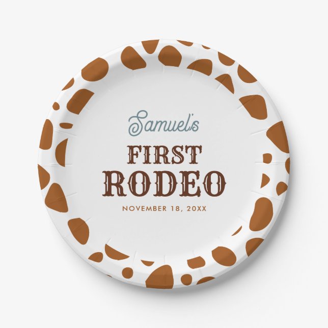 First Rodeo Wild West Brown Boy First Birthday Paper Plates (Front)