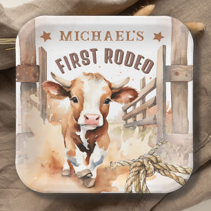 First RODEO   Wild West Bull Cowboy 1st Birthday  Paper Plates