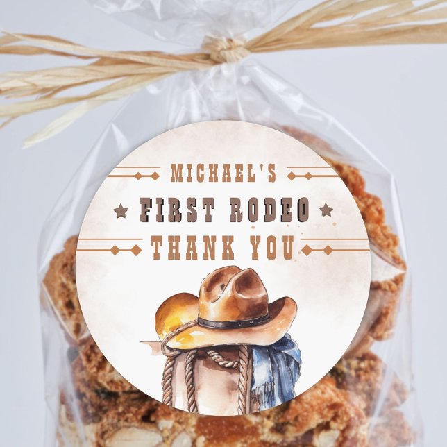 First RODEO | Wild West Cowboy 1st Birthday Boy Classic Round Sticker (Creator Uploaded)