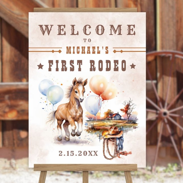 First RODEO | Wild West Cowboy 1st Birthday Boy Foam Board (Creator Uploaded)