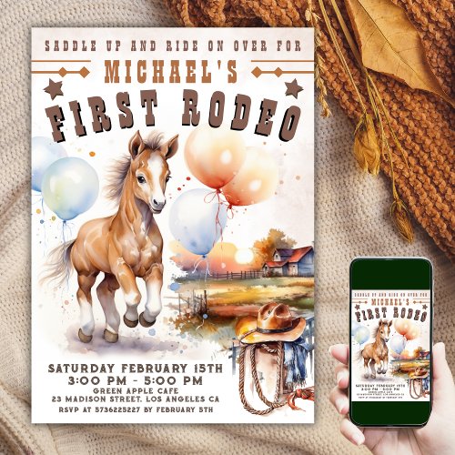 First RODEO  Wild West Cowboy 1st Birthday Boy  Invitation