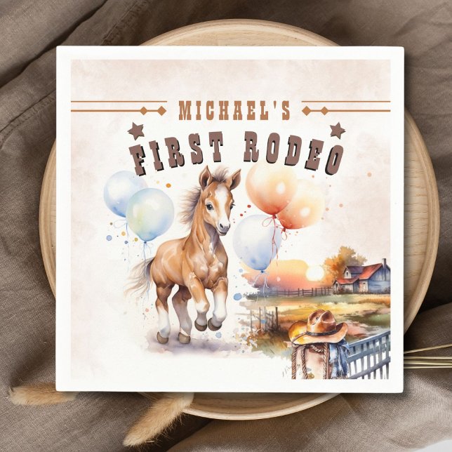 First RODEO | Wild West Cowboy 1st Birthday Boy  Napkins (Creator Uploaded)