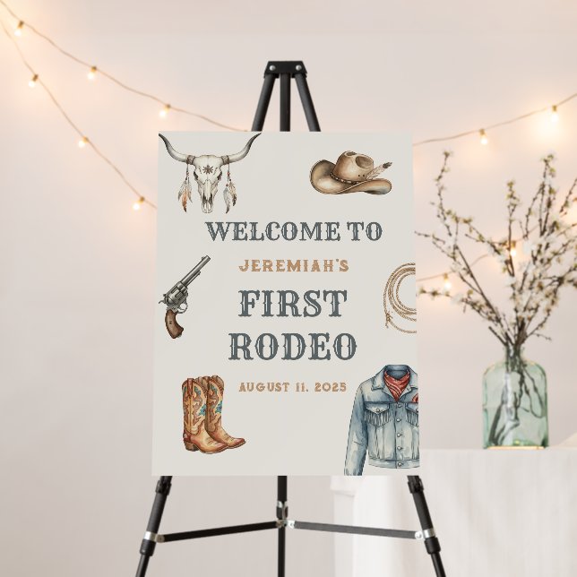 First Rodeo Wild West Cowboy Blue Birthday Foam Board (In Situ (Stand))