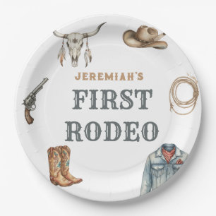 First Rodeo Wild West Cowboy Blue Birthday Paper Plates