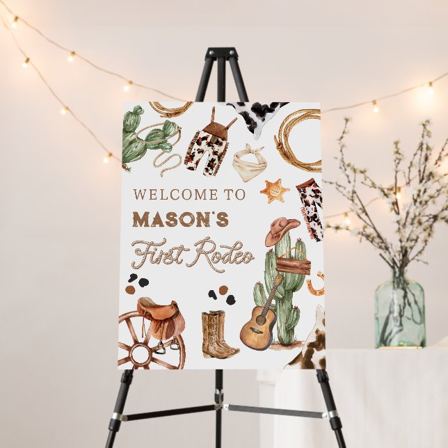 First Rodeo Wild West Cowboy Boy Birthday Welcome Foam Board (In Situ (Stand))