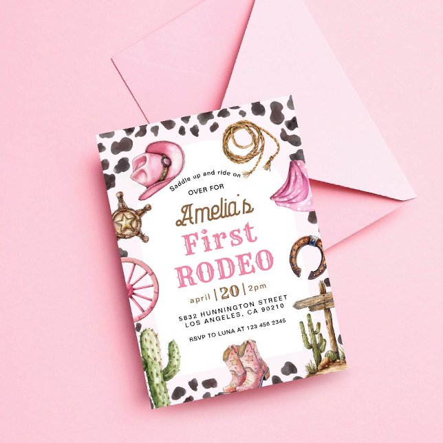 First Rodeo Wild West Cowgirl Birthday Invitation (Creator Uploaded)