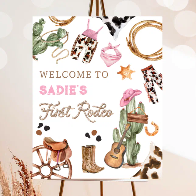 First Rodeo Wild West Cowgirl Birthday Welcome Poster | Zazzle