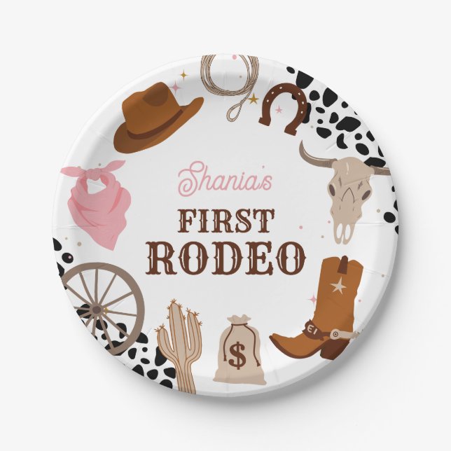 First Rodeo Wild West Cowgirl First Birthday Paper Plates (Front)