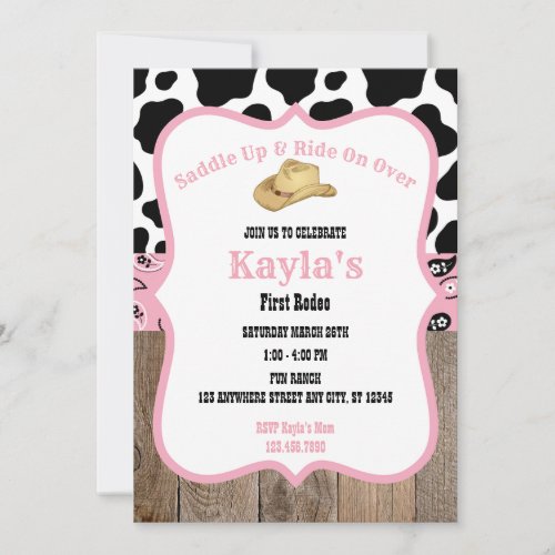 First Rodeo Wild West Cowgirl Pink Girl Birthday Invitation