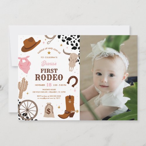 First Rodeo Wild West Girl First Birthday Photo Invitation