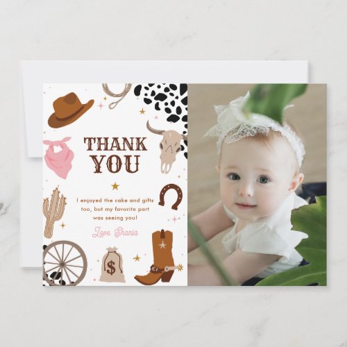 First Rodeo Wild West Girl First Birthday Photo Thank You Card
