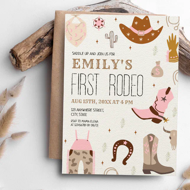 First Rodeo Wild West Pink Cowgirl 1st Birthday Invitation | Zazzle