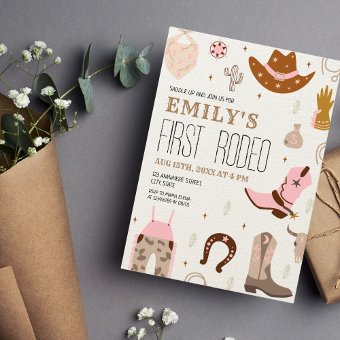 First Rodeo Wild West Pink Cowgirl 1st Birthday Invitation | Zazzle