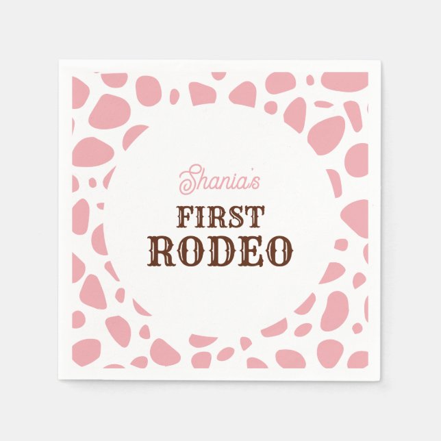 First Rodeo Wild West Pink Girl First Birthday Napkins (Front)