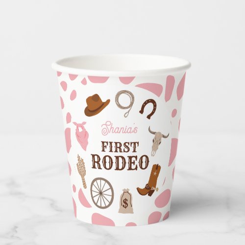 First Rodeo Wild West Pink Girl First Birthday Paper Cups