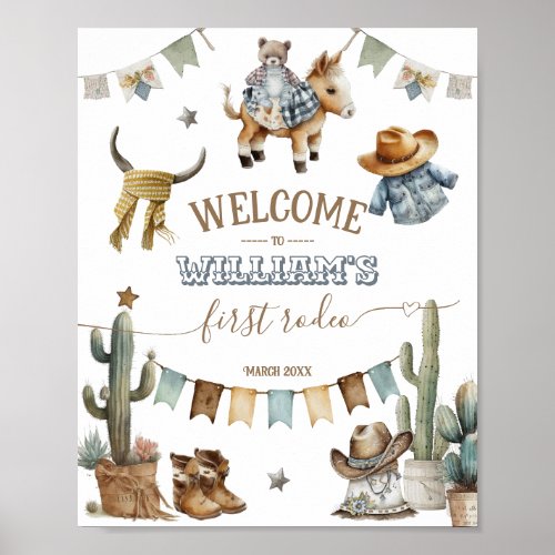 First rodeo Wild West Welcome Boy 1st Birthday Poster