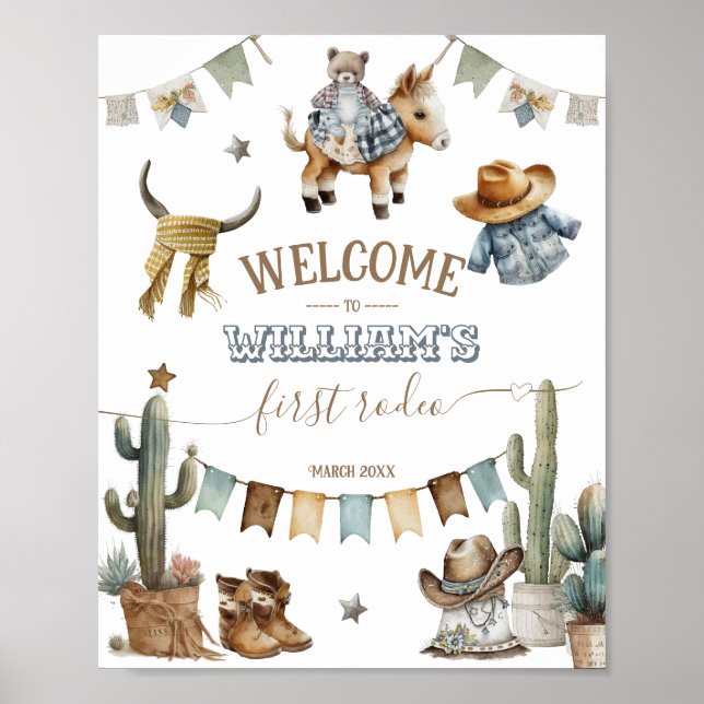 First rodeo Wild West Welcome Boy 1st Birthday Poster (Front)