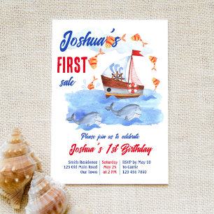 First sale nautical marine 1st birthday party invitation