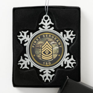 First Sergeant 1SG Snowflake Pewter Christmas Ornament