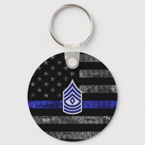 First Sergeant Thin Blue Line Distressed Flag Keychain